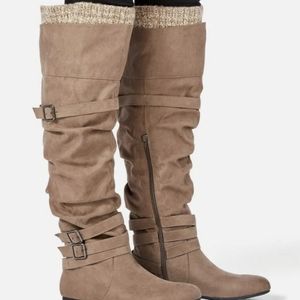 Justfab Taupe Sweater Cuff Over The Knee Boots